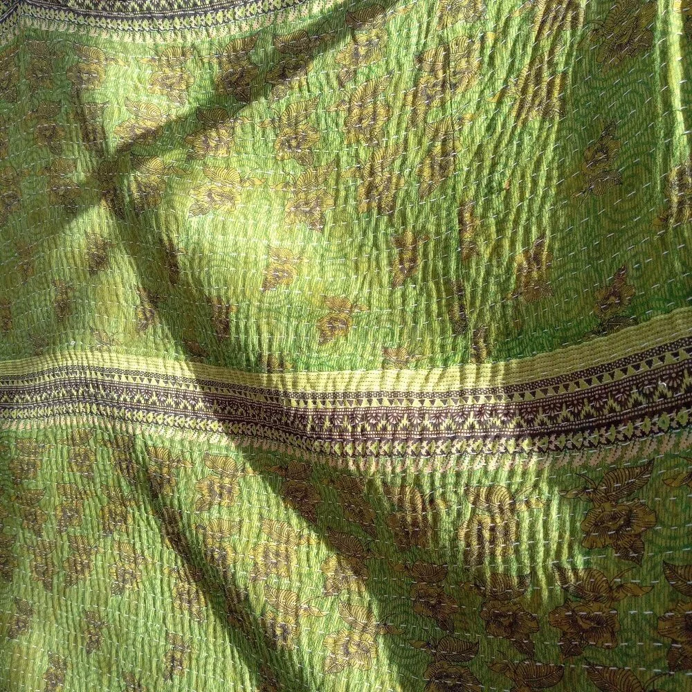 Kantha Quilt Red Marigold Green Black Gray 55